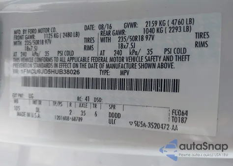 2017 Ford Escape Titanium from USA, damaged, VIN 1FMCU9JD5HUB38026